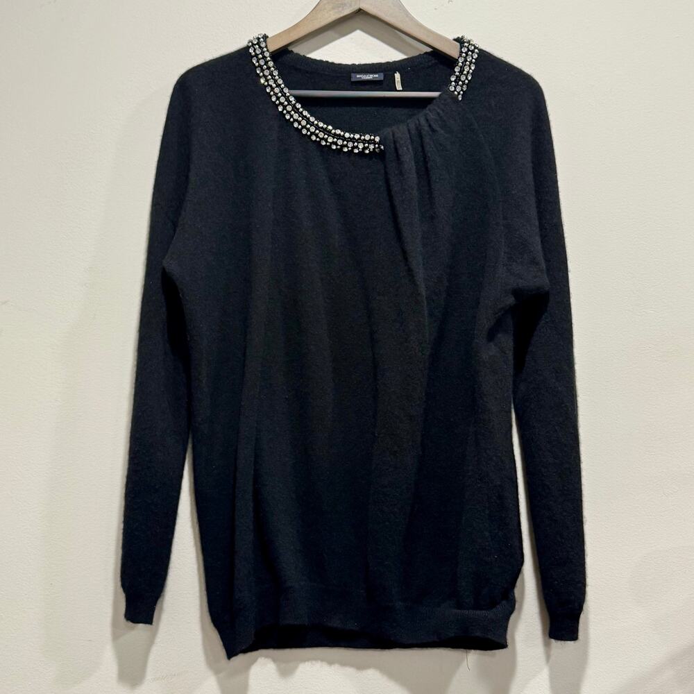 Magaschoni Cashmere Black Rhinestone Beaded Asymmetrical Sweater L